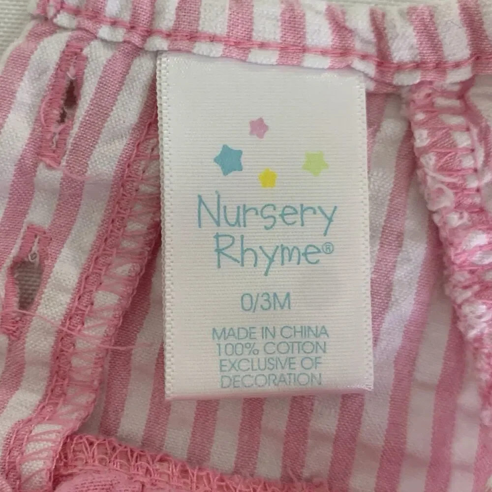 Nursery Rhyme‎ Dress Baby Girl 0/3 Month Pink White Seersucker Snails